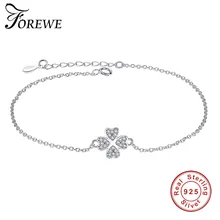 Подлинный 925 пробы Серебряный браслет-цепочка счастливый клевер Сердце Круглый Хрустальный Браслет для женщин Свадебные ювелирные изделия подарок