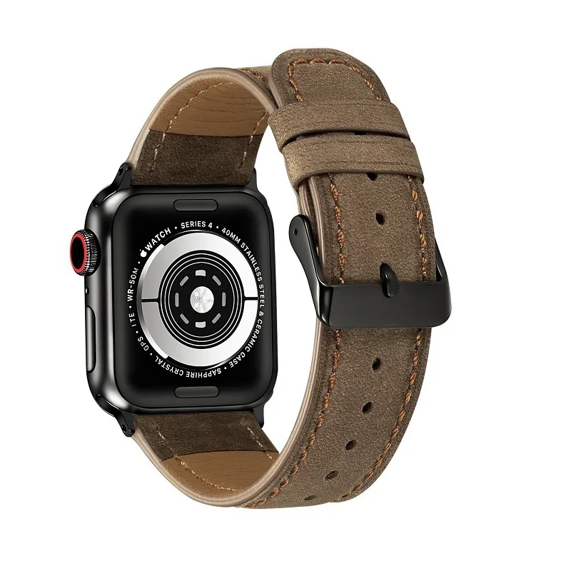 Браслет, совместимый с Apple Watch, ремешок correa 42 мм, 44 мм, кожаный ремешок для iwatch 5, ремешок с металлической пряжкой из нержавеющей стали