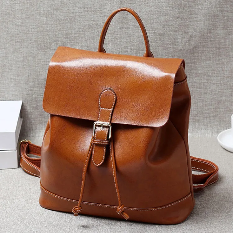 

2019 New JIULIN high-quality Korean version retro fashionable oil wax leisure shoulder Leather Shoulder bag women bag