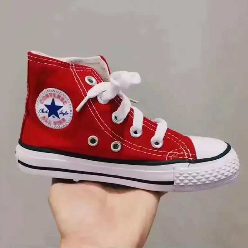 Дети Мальчики Девочки Аутентичные классические Allstar Chuck-Taylor Ox Низкая Высокая Детская текстильная обувь Детские повседневные кроссовки - Цвет: Red High