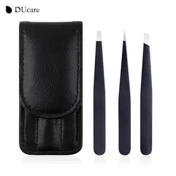 DUcare 3 шт бровей нержавеющая сталь tweezers острия/Наклонный наконечник/плоским наконечником волос снятие макияжа Набор инструментов с мешком