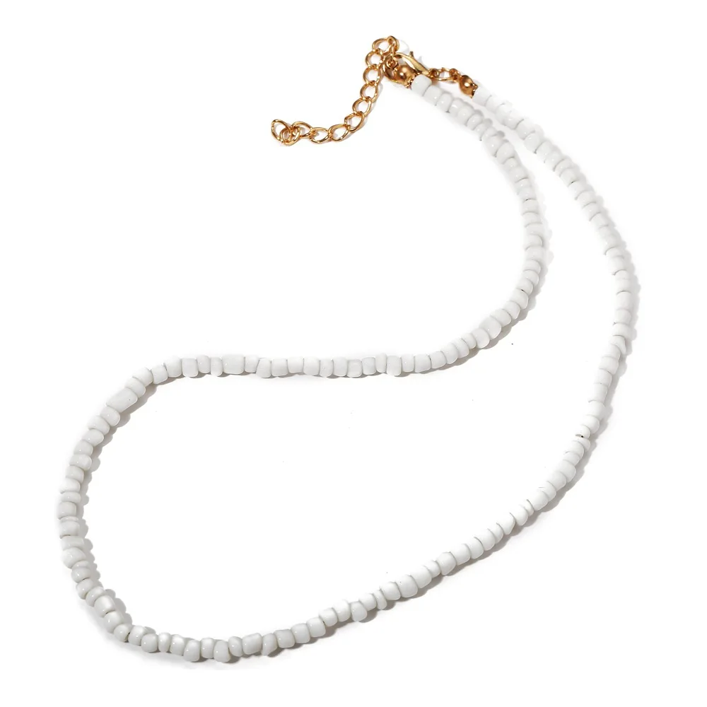 Small Micro 3mm Seed Bead White Pearl Necklace, Women's Tiny Round Sterling Silver Everyday Handmade Modern Beaded Minimalist Choker Jewelry