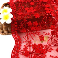 3D kırmızı sequins çiçekler tül mesh dantel kumaş akşam elbise için, elbise yapımı 2020 yeni 1 yard
