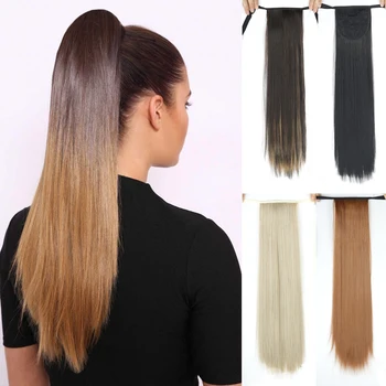 

Long Straight Clip In Tail False Hair Ponytail Hairpiece With Hairpins Synthetic Pony Tail Extensions Black Brown Headwear