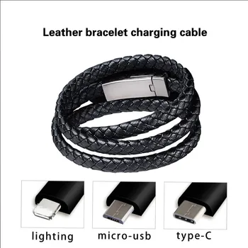 

Leather Bracelet Charger Cable Type-C USB Bracelet Charger Data Charging Cable Sync Cord for IPhone 7 8 Android Phone Cable