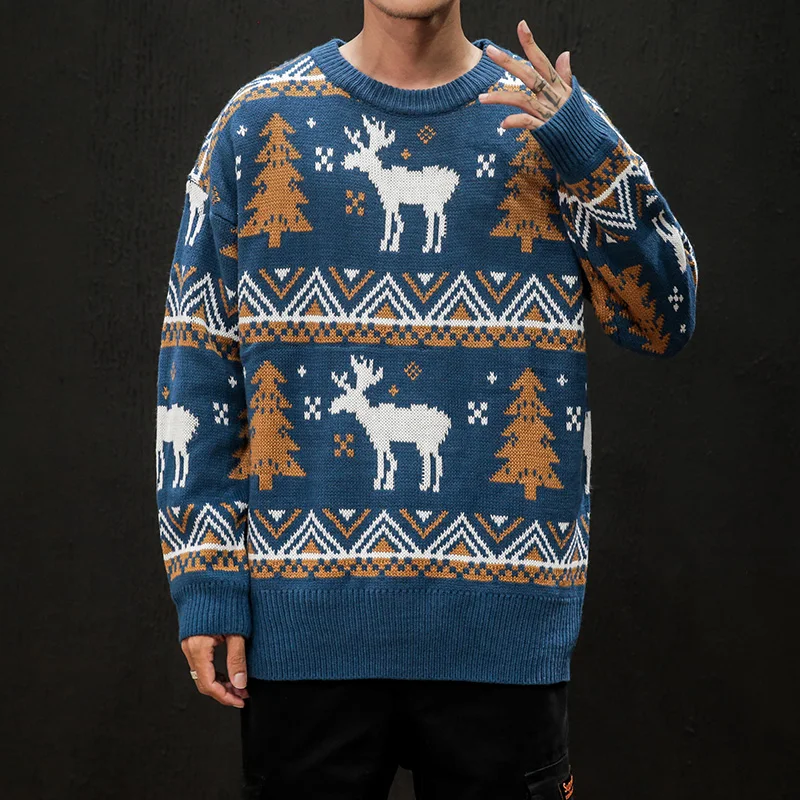 Una Reta, Рождественский мужской свитер, новинка, Осень-зима, Повседневный пуловер с принтом, Harajuku, мужской свитер, Свободный Мужской свитер - Цвет: Синий