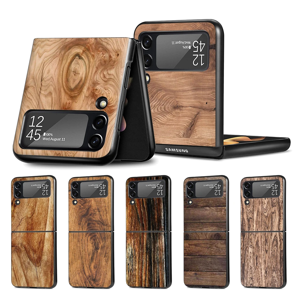 galaxy flip3 case Texture Wood Case for Samsung Galaxy Z Flip3 5G Black Hard Cell Phone Cover Z Flip 3 Luxury PC Shell Zflip3 Coque case for samsung z flip 3