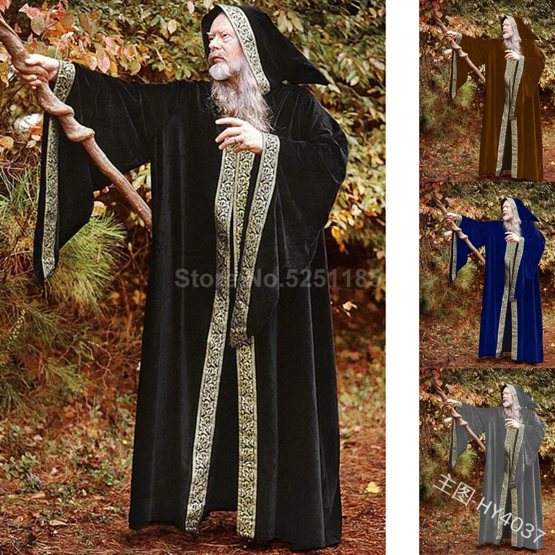 

Medieval Renaissance Men Women Monk Mage Robe Rope Cowl Friar Coat Priest Cloak Cape Witch Wizard Gown Halloween Cosplay Costume
