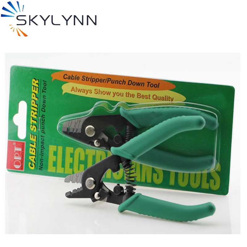 6 Inch Carbon steel Three Hole Fiber Optic multi-function Wire Stripper, Comfort Non-slip Handle Optic Cable Strip Pliers