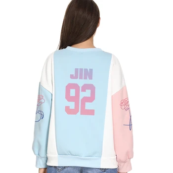

Bangtan Boys Hoodies Women Fleece Casual Korean Kpop J-hope Jungkook Suga V Jin Sweatshirts Spell Color Splicing O-neck Pullover