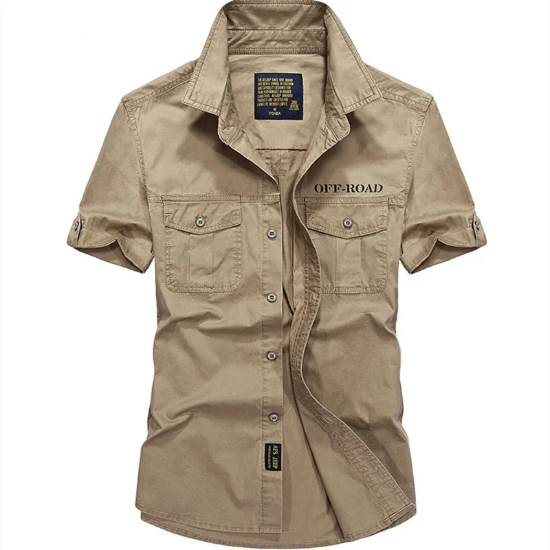 Мужские уличные летние рубашки, хлопковая рубашка с коротким рукавом, новые тонкие Военные рубашки для отдыха, постоянная рубашка, прямые продажи с фабрики - Цвет: khaki