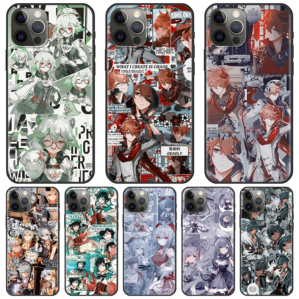 Hot Anime Genshin Impact Case for iPhone 11 13 Pro Cover 12 XR 7 8 Plus X XS Max SE 2020 Shell | Мобильные телефоны и