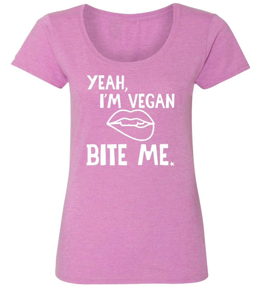 Yeah I'M Vegan Bite Me Womens T Shirt Vegetarian Animal Lover Ladies Scoop Tee Fitness | Мужская одежда