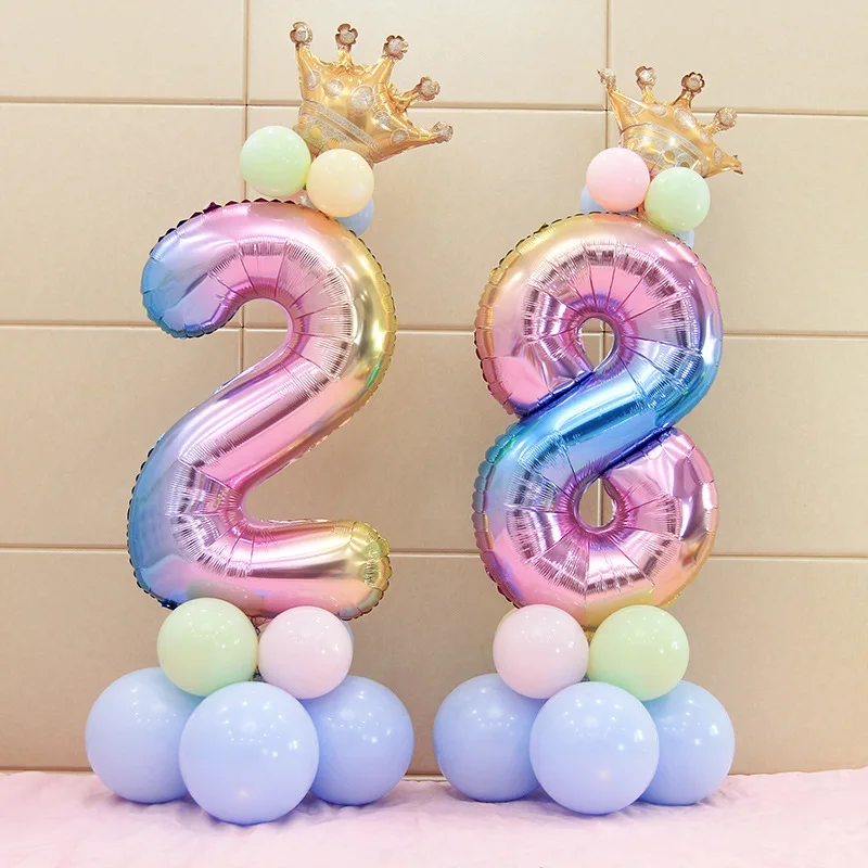 Balloons Number-Foil Wedding-Decoration Birthday-Party-Supplies Rainbow Digital 32inch
