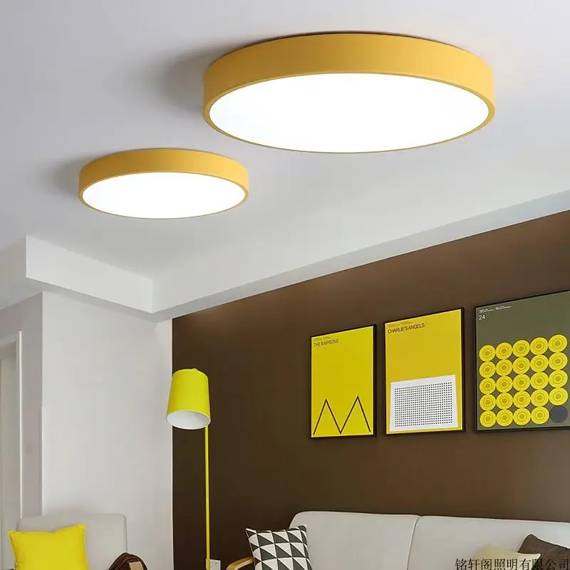 Скандинавские простые круглые цветные светильники для спальни, светодиодный потолочный светильник, современный светильник для гостиной, освещение для детской комнаты