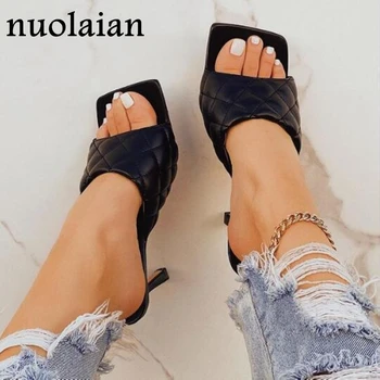 

9CM Women Sandal Shoes Summer Peep Toe High Heels Slipper Woman Wedding Sandals Black Leather High Heel Shoe Pumps Wedge