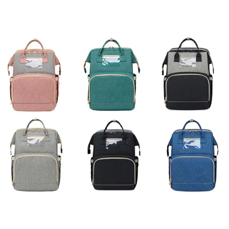 

USB Diaper Bags Backpack Foldable Sunscreen Baby Bed Crib Bag Large Capacity Insulation Nursing with Stroller Strap Changing Mat