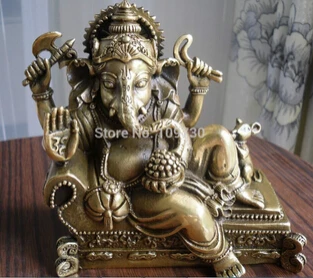 

free shipping<<<< Tibetan Buddhist bronze GANESHA INDISCHER GOTT statue on bed 12 cm tall