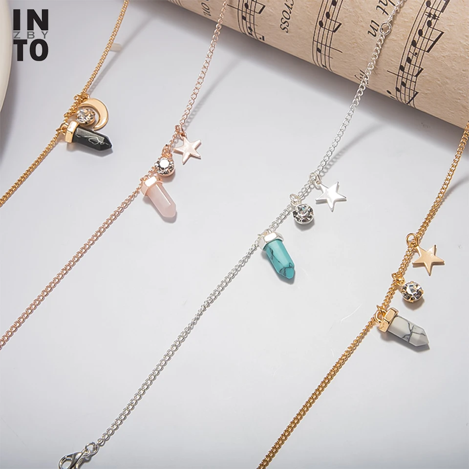 Into Crystal Natural Stone Charm Anklets For Women Moon Star Rose Gold Silver Color Foot Chain Summer Yoga Beach Leg Anklet ZA Into Crystal Natural Stone Charm Anklets For Women Moon Star Rose Gold Silver Color Foot Chain Summer Yoga Beach Leg Anklet ZA