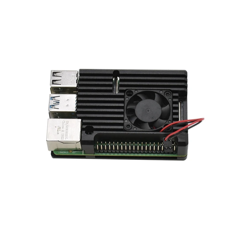 

for Raspberry Pi 4 Model B 2G RAM Kit with Black CNC Aluminum Alloy Protective Case Fan Cooling 5V 3A Power for Raspberry Pi 4B