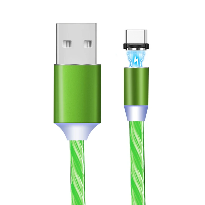 Быстрая зарядка Магнитный Micro usb type-c светодиодный кабель для передачи данных для hauwei samsung xiaomi9 светодиодный магнитный кабель для зарядки type C - Тип штекера: green