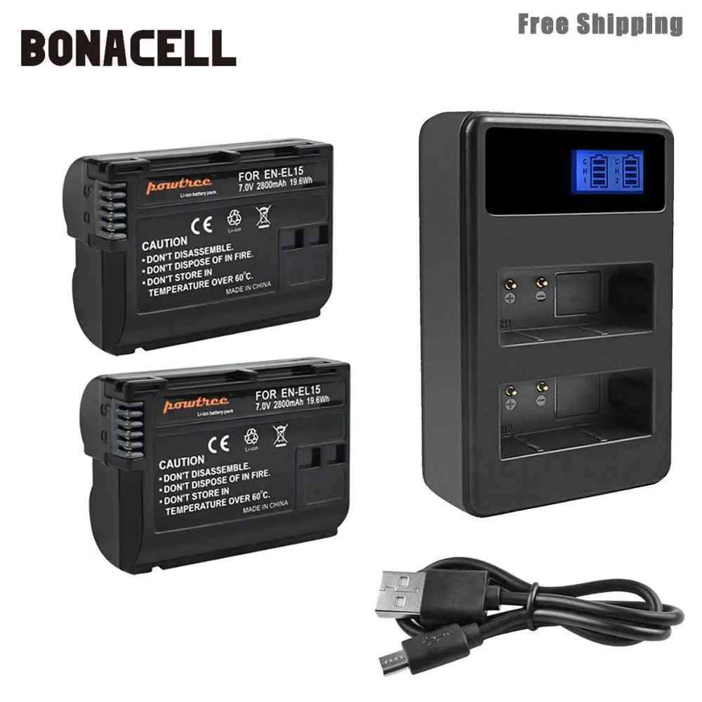 Bonacell 2800 мАч EN EL15 ENEL15 батарея для камеры + ЖК дисплей двойное зарядное устройство