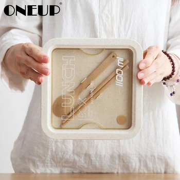 

ONEUP Lunch Box For Wheat Straw Japanese Style Container Sealing Tape Spoon Chopsticks Microwave-Style Lunch Box