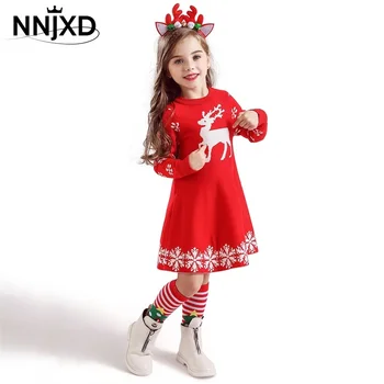 

New Year Girls Knitted Dress Autumn Winter Clothes Reindeer Kids Dress for Little Girl Princess Cotton Warm Christmas Dresses