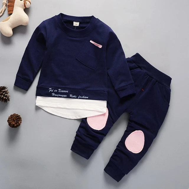 Fashion Children Clothing Spring Autumn Baby Girl Clothes Set Boys Cotton Jacket Pants 2 Pieces Toddler Costume Kids Tracksuits JG kd2 F Navy
