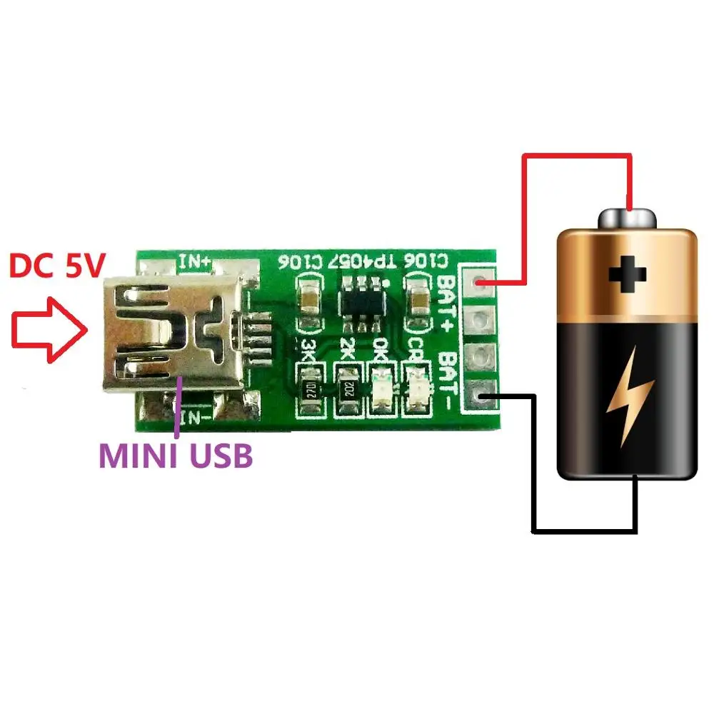2x Mini USB Li модуль зарядного устройства литиевой батареи TP4057 DC 5V to 4 2 V Step down buck Board для