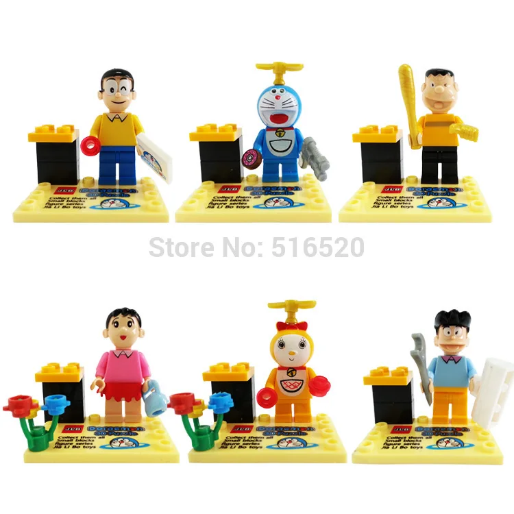

Doraemon Figure Set 6pcs/lot Cartoon Nobita Nobi Minamoto Shizuka Building Blocks Sets Model Bricks Toys For Children