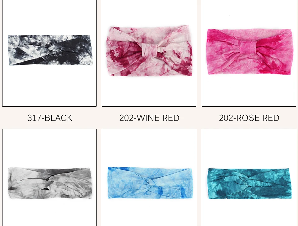 Damenmode Soft Splash Tie Dye Baumwolle Stirnbänder Damen Mädchen Sommer Stretch Knoten Haarbänder Zubehör Yoga Turban – Detail 4