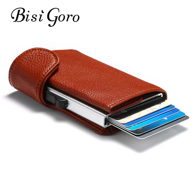 

BISI GORO 2020 Metal RFID Credit Card Holder Men Business ID Card Case Automatic RFID Card Wallet Aluminium Bank Card Wallets