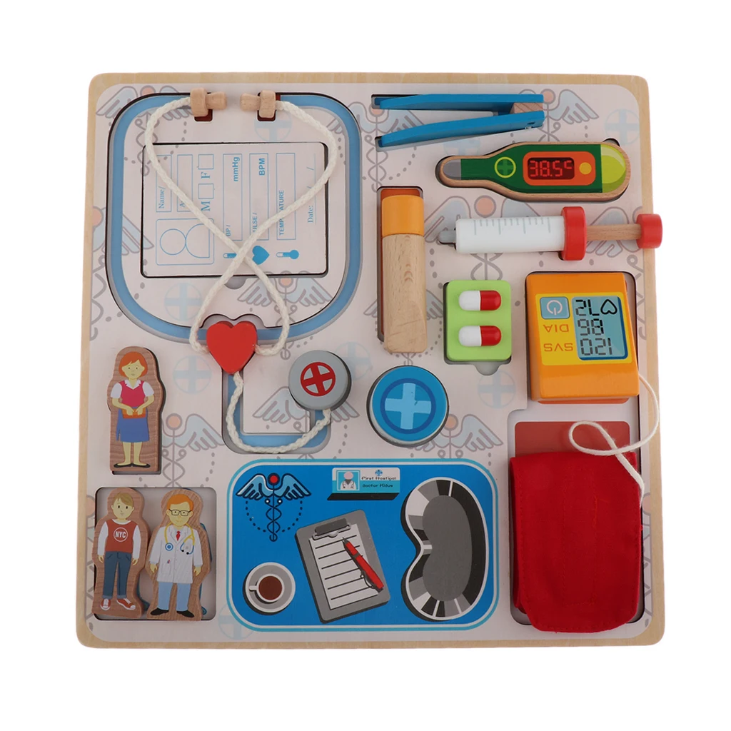 Wooden Play Medical Kits Doctor Tools Set, Shape Sorting Puzzle, Children Day Gift, DIY Pretend Role Play