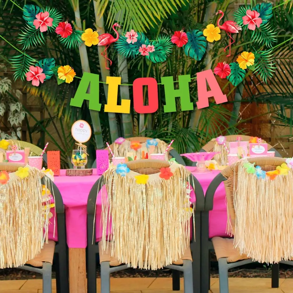 QIFU Hawaii ALOHA с днем рождения баннер Фламинго Гавайская тропическая вечерние