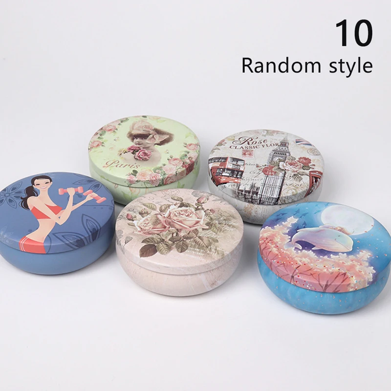 1PC Multi-Style Mini Round Pocket Tea Sugar Coffee Storage Box Tin Box Kitchen Flower Drawing Style Mousse Cake Packaging Gifts 