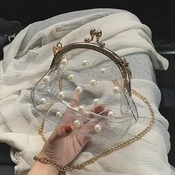 

Transparent Jelly Pearl Clip bag 2020 Summer New High quality PVC Women's Designer Handbag Chain Mini Shoulder Messenger Bag