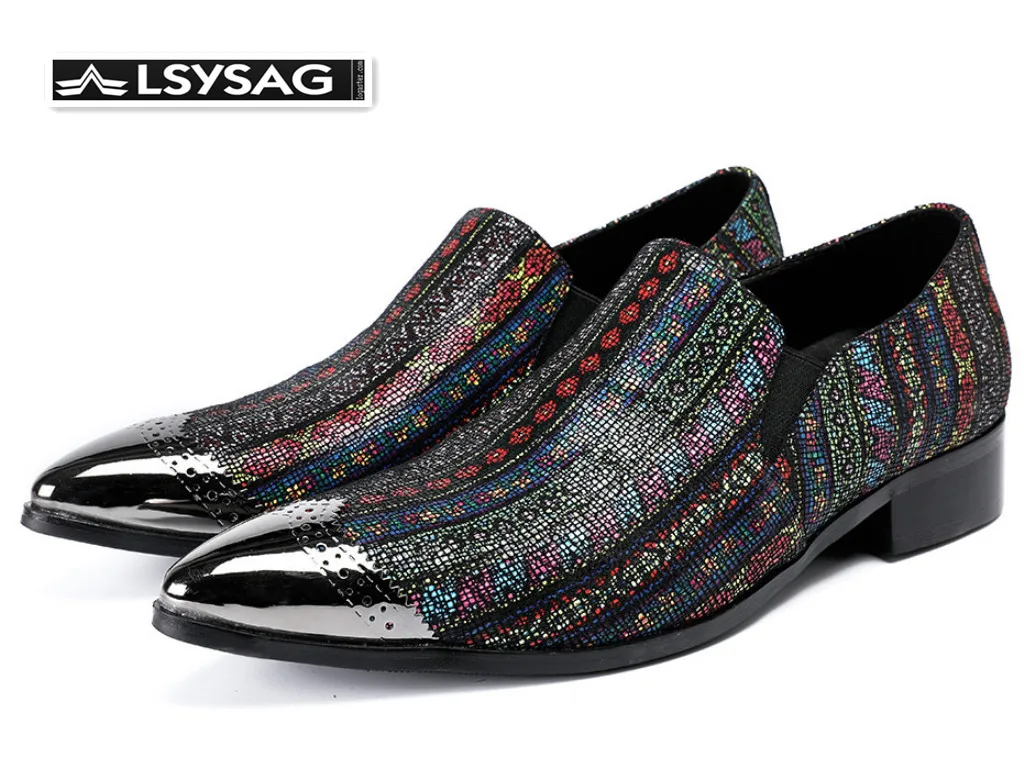 

Designer printing Genuine Leather Men Dress Shoes Pointed Toe Brogue Shoes Slip On Wedding Party Loafers Big Size