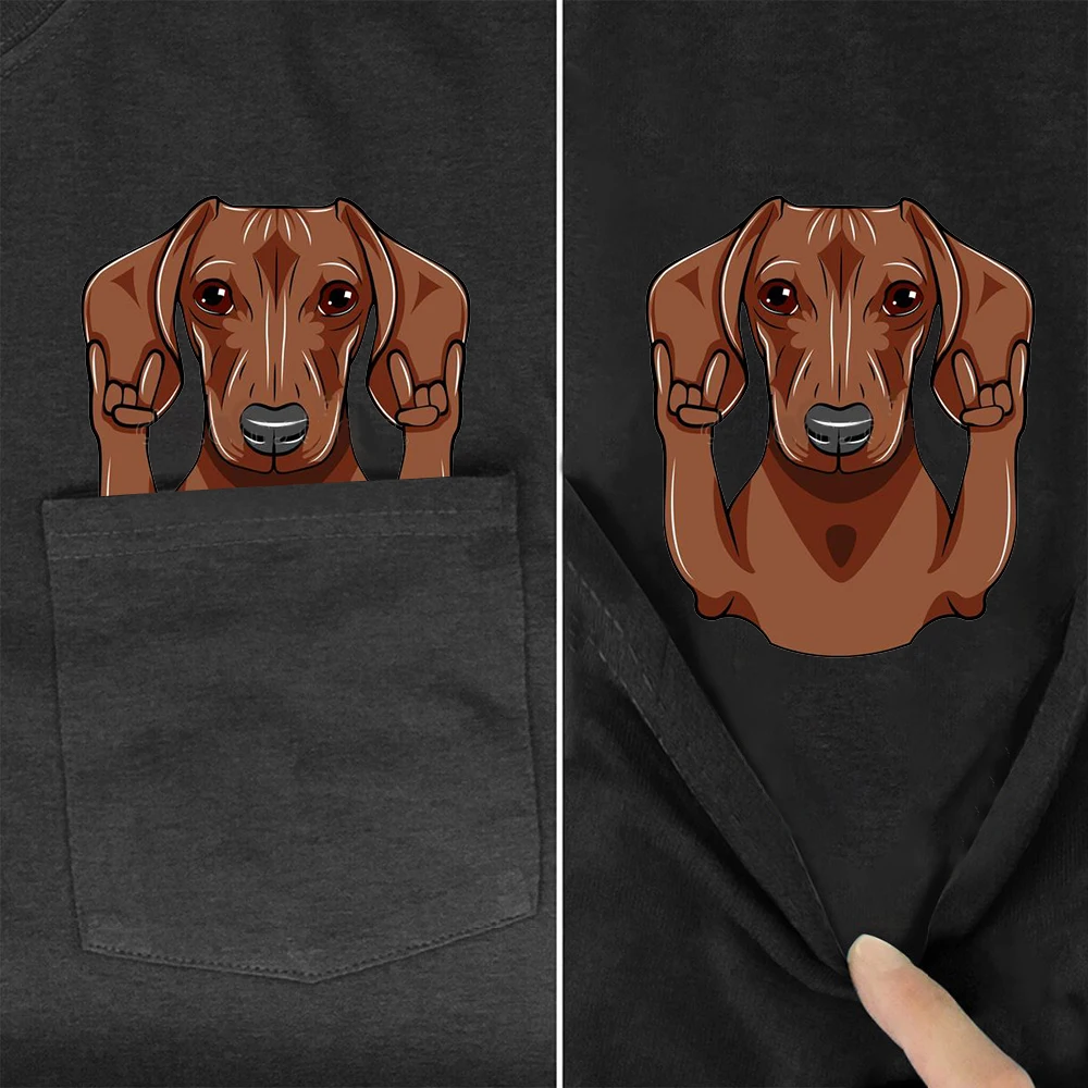 

CLOOCL Cotton T-Shirt Fashion Brand Summer Pocket Dachshund Printed T-shirt Men's Women Shirts Hip Hop Tops Funny Cotton Tees