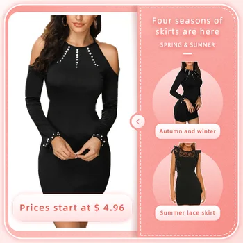 

Feitong Dress Off Shoulder Sexy Women Beaded Long Sleeve Bodycon Dress Pullover Ladies Party Mini Dress Sukienka Damska