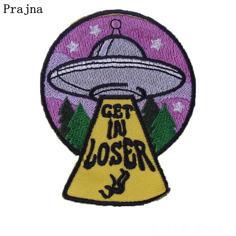 

Prajna UFO Patches Rainbow Alien Space Style Iron On Patch For Clothing Letter Stripe On Clothes Decoration DIY