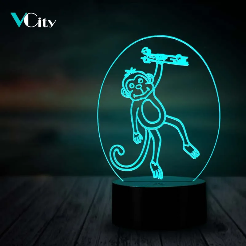 VCity Monkey 3D Визуальный 7 цветов сенсорный дистанционный Ночной светильник с