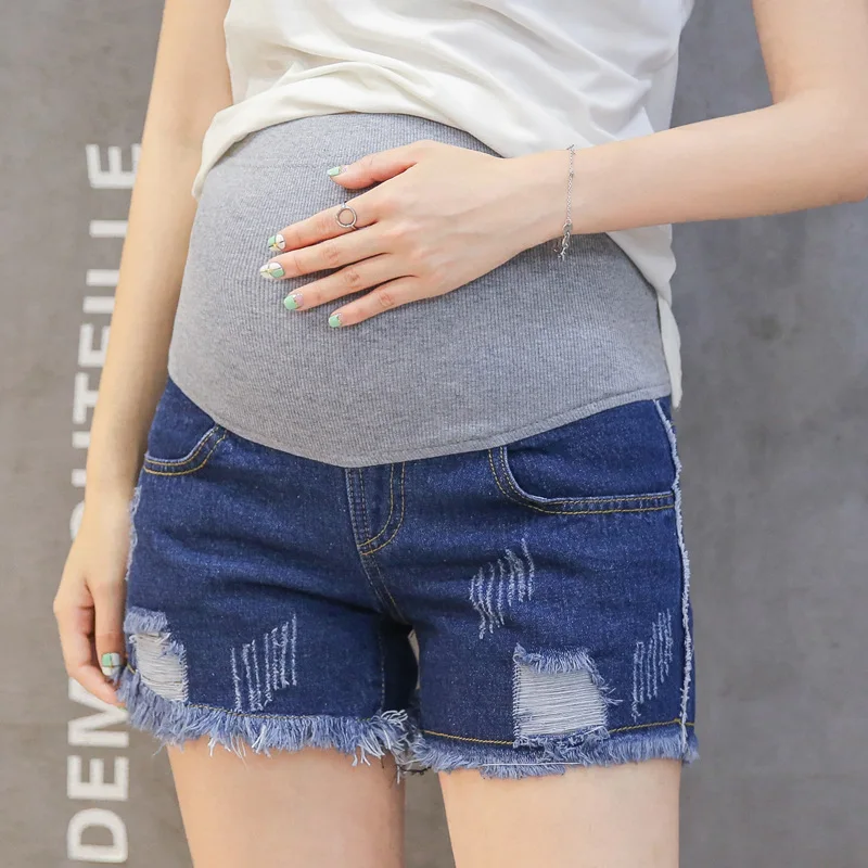 

Maternity Pants 2018 Spring And Autumn Washing Water Frayed Scratch Craft Denim Shorts