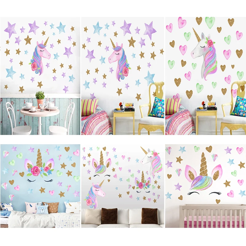 Calcomanías De Pared Unicornio Arcoíris - Despegables Y Reutilizables Para Dormitorios Infantiles