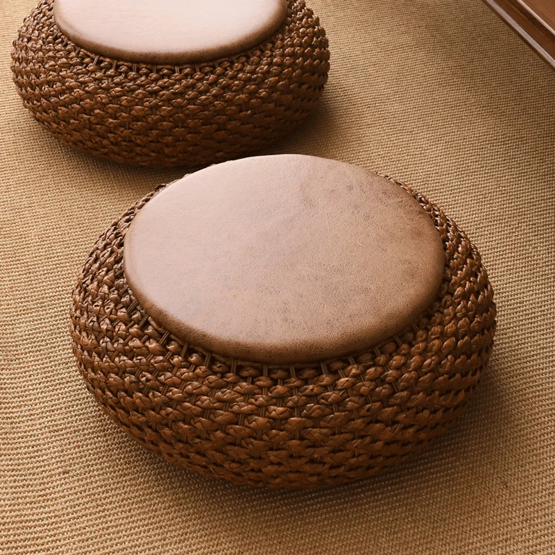 Cuscino da seduta, rotondo, piatto, in paglia per futon, yoga, giardino, sala da pranzo, beige, decorazione per la casa o l'aria aperta, per Zen, yoga, meditazione