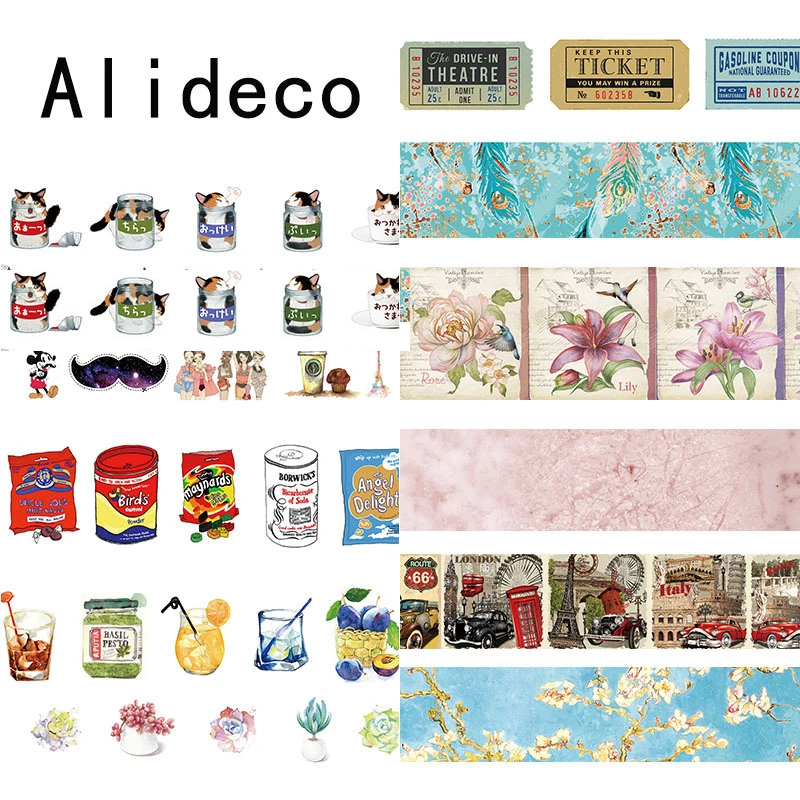 Alideco-cintas adhesivas decorativas de papel Washi Mask para manualidades, adhesivos Retro de flores de café, álbum de recortes, pegatinas japonesas de 1,5 cm x 10m, 1 Uds.