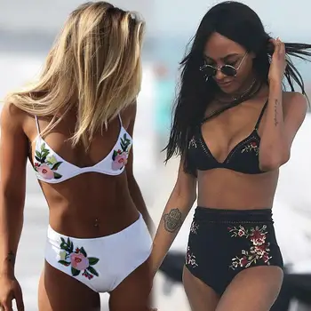 

New bikini set embroidered appliqué swimwear sexy split swimsuit high waist split suit Swimwear Summer Beach Wear Female