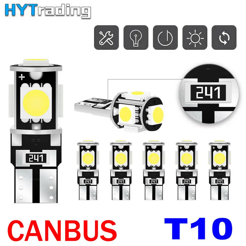 

Hytrading 10X T10 W5w Canbus White 5smd Car Light 194 168 Error Bulbs Wedge Lamp Parking Bulb Band Decoder Sign Trun Light DC12V