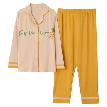 

New Cartoon Printing Long Sleeve Long Pants Sleepwear Fashion Style Casual Style Woman Clothes Turn Down Collar Pajamas Set