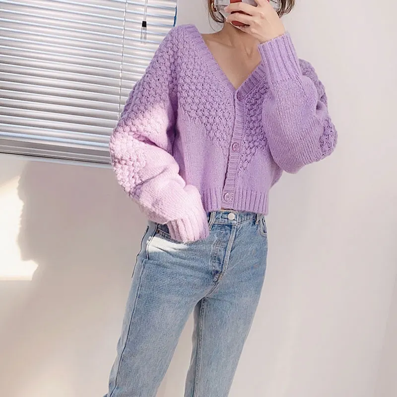 Женский свитер новинка весны 2020 лавандовый фиолетовый кардиган |